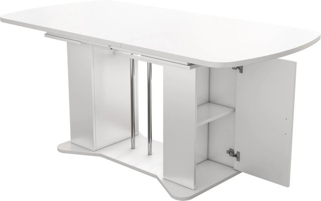 okwish Ausziehbarer Esstisch Multifunktional mit Stauraum in Weiß, B/T: 160 x 80 cm - Bild 1