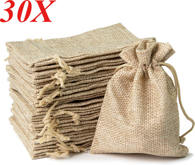 30 Stück Jute Beutel mit Kordelzug in Beige und Braun für Geschenke, Hochzeit und DIY Verpackungen - Bild 1