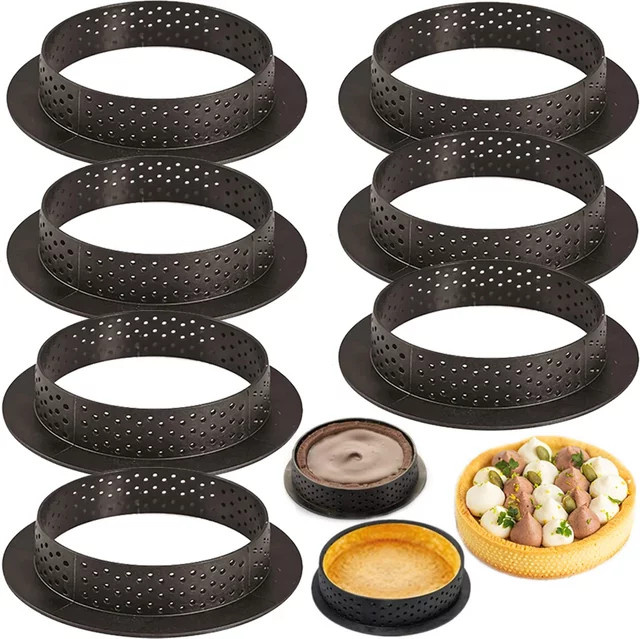 Set aus hitzebeständigen Tortenringen aus Edelstahl für Mousse und Desserts, Schwarz, 6 oder 8 Stück - Bild 1