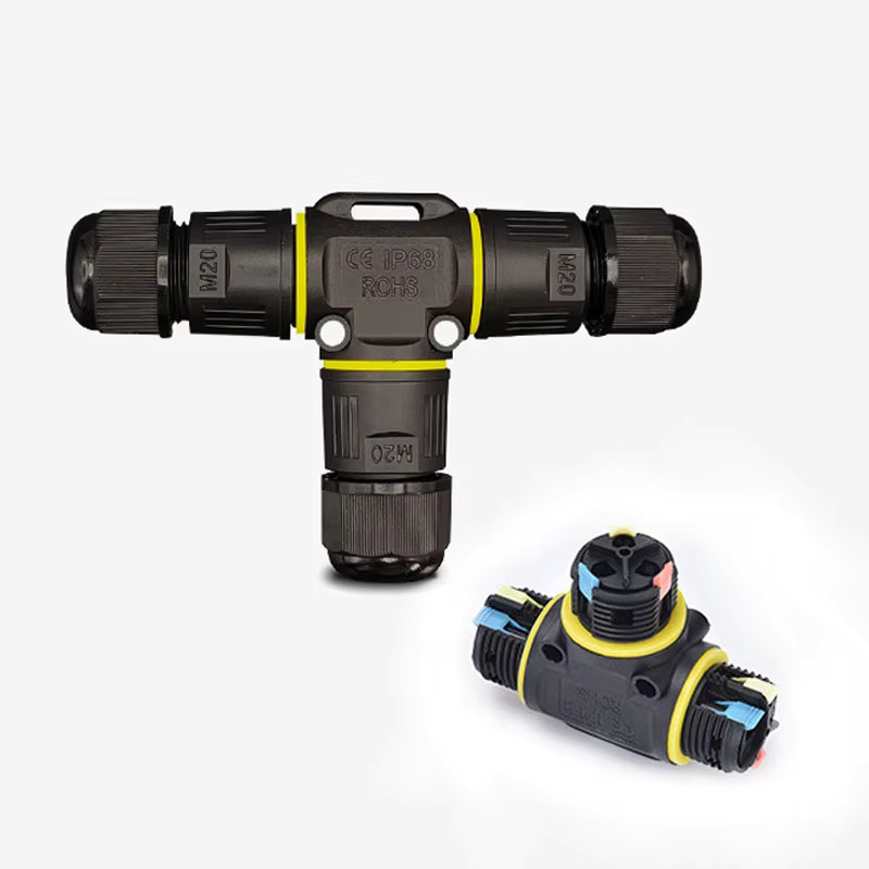 IP68 Kabel-Wasserdichtverbinder in Schwarz als T-förmiger Dreiwege-Verteiler für Outdoor-LED-Verdrahtung - Bild 2