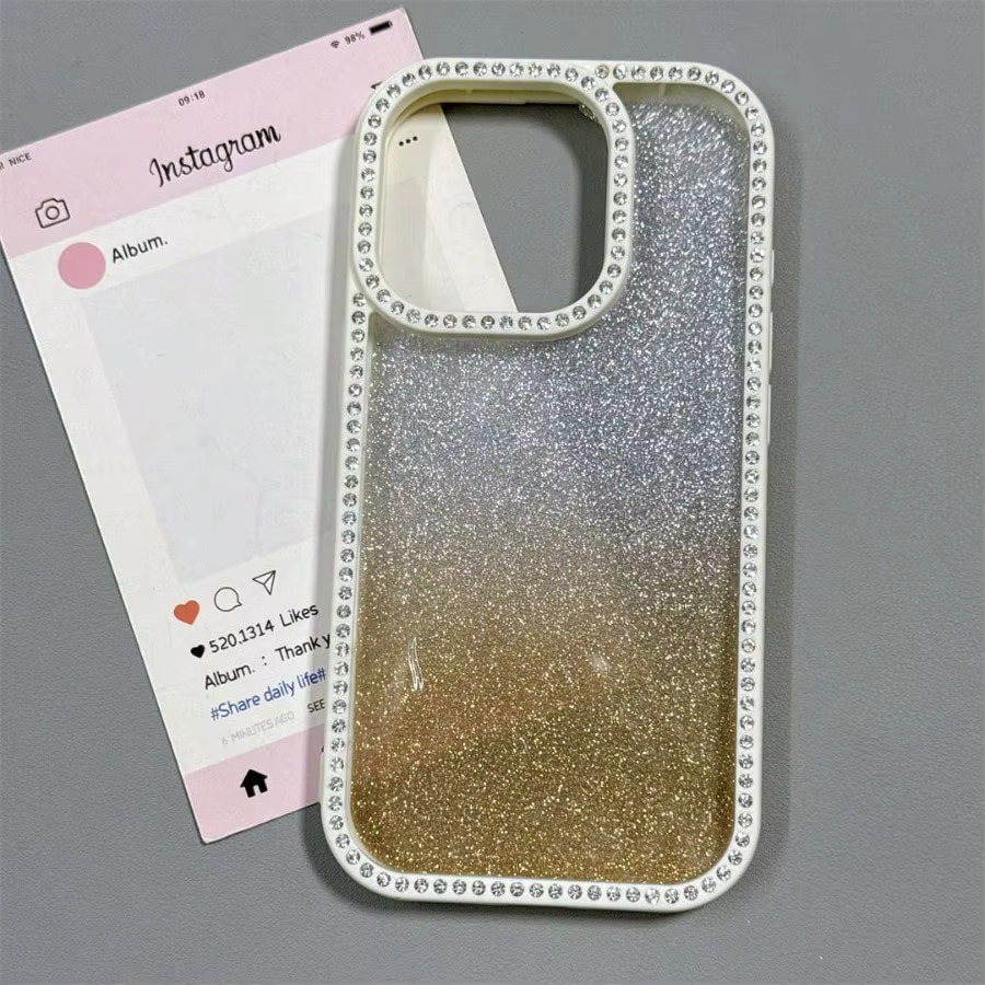 Glitzer Handyhülle mit TPU-Kanten und Acryl-Rückseite für iPhone 17 Pro Max, 16, 15, 14, 13 in Pink und Multicolour - Bild 1