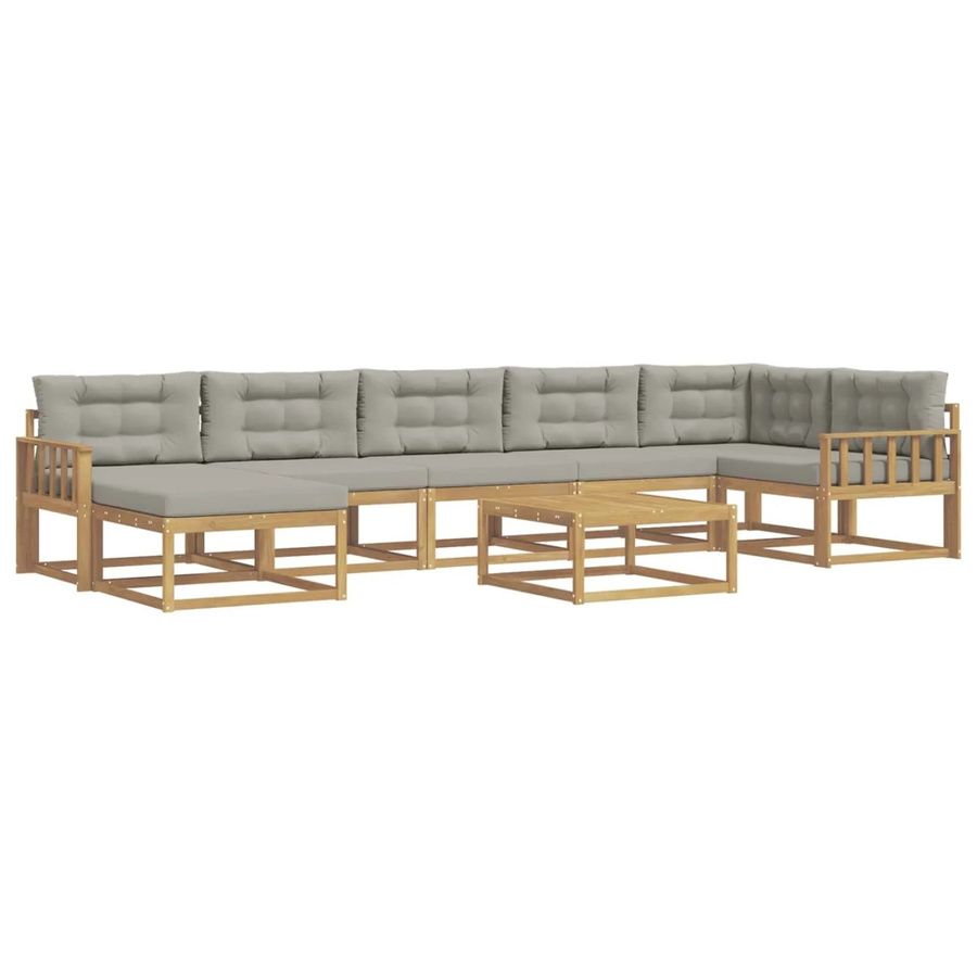 vidaXL Outdoor-Sofagarnitur aus Akazienholz in L-Form mit 8 Teilen, Weiß und Grau - Bild 2