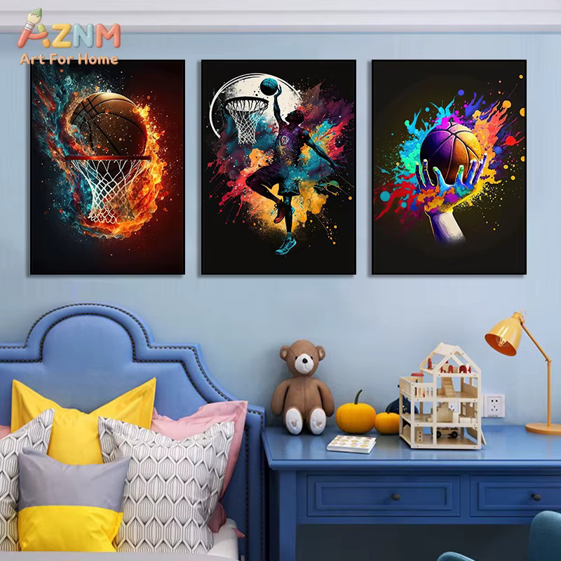 AZNM Kosmischer Astronaut Basketball Leinwand-Wandkunst, Bunter Galaxie-Sportdruck in Multicolor, Rahmenlose abstrakte Dekoration für Kinderzimmer - Bild 2