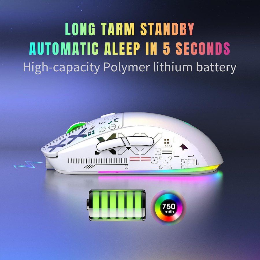 Bai Fen Bai-Digital 3C hxsj T90 Kabellose Mechanische Gaming-Maus mit RGB-Beleuchtung, 3600 DPI, Weiß - Bild 2