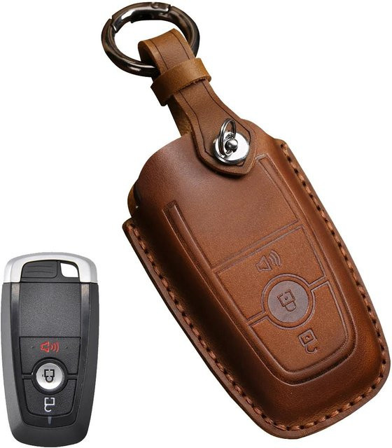 Leder Schlüsselhülle für Ford Fusion Mustang Explorer F150 Edge Mondeo Focus Mk4 in Braun - Bild 1