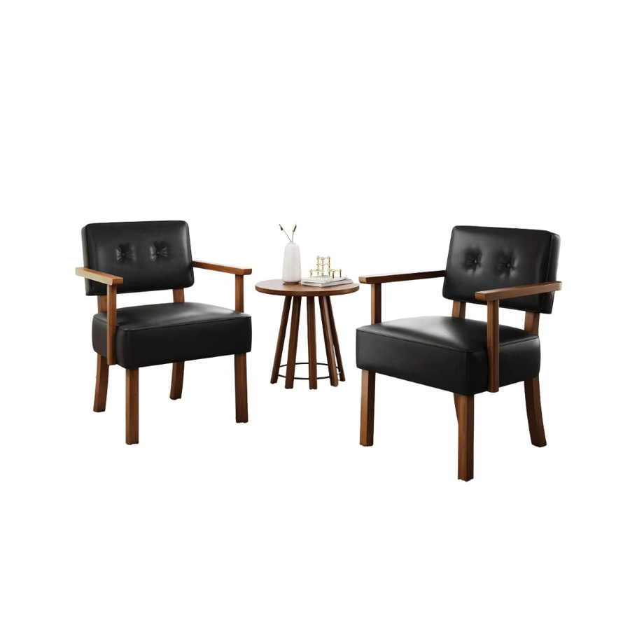 Garvee Mid-Century Akzent-Sessel mit Holzrahmen und PU-Lederbezug in Grau - Bild 6