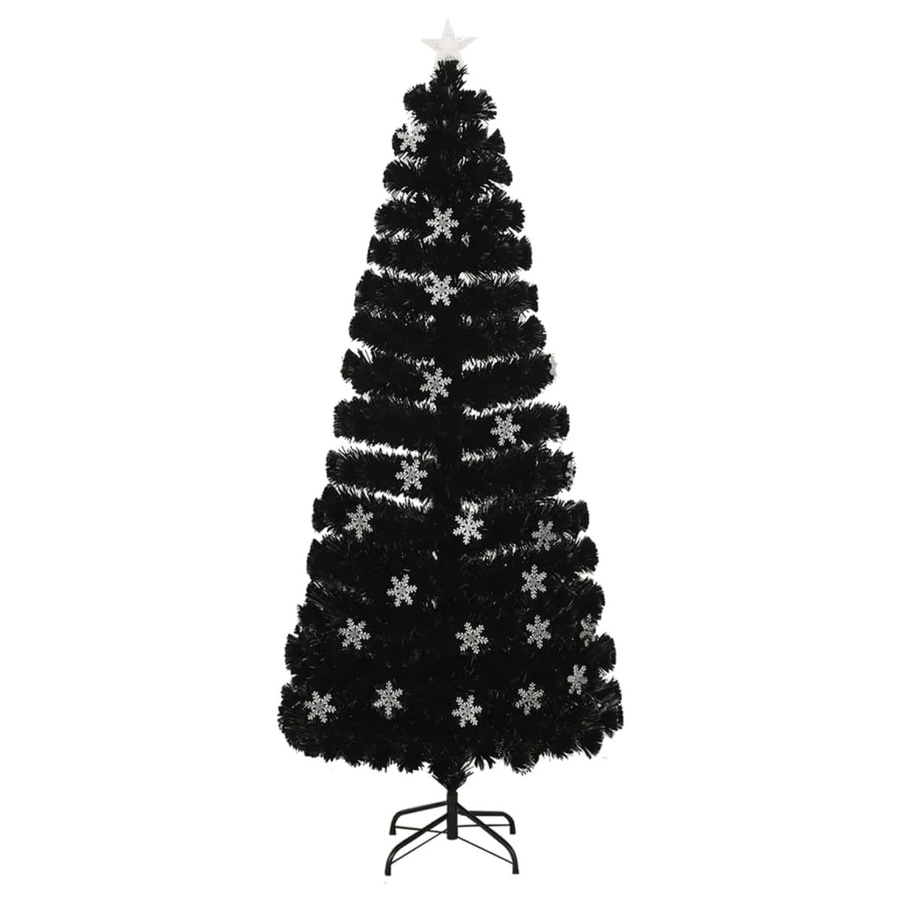 vidaXL Weihnachtsbaum mit LED-Schneeflocken in Schwarz, 210 cm Höhe, Fiberoptik mit RGB-Beleuchtung - Bild 2