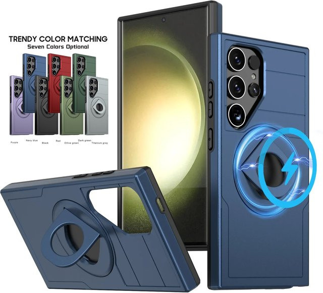 Robuste 2-in-1 Sturzsichere Hülle für Samsung Galaxy S25 Ultra S24 FE S23 S22 Plus mit magnetischem Ring-Ständer in Schwarz - Bild 1