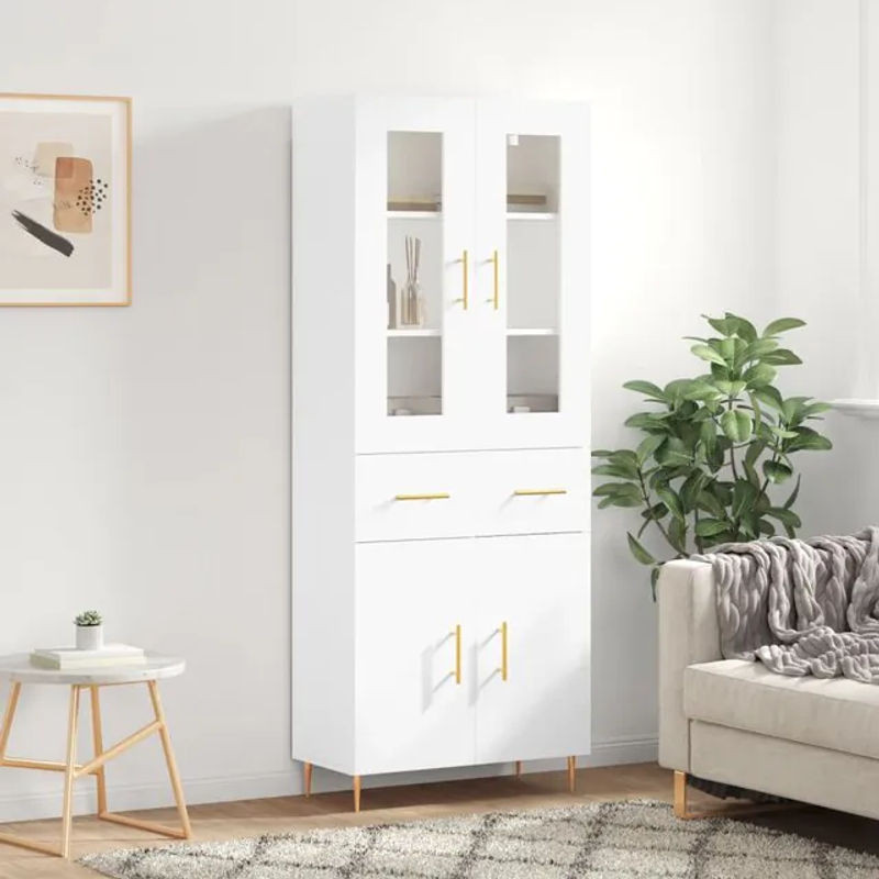 Vidaxl Vitrinenschrank Modern, Weiß, B: 69,5 cm, T: 34 cm, H: 180 cm - Bild 1