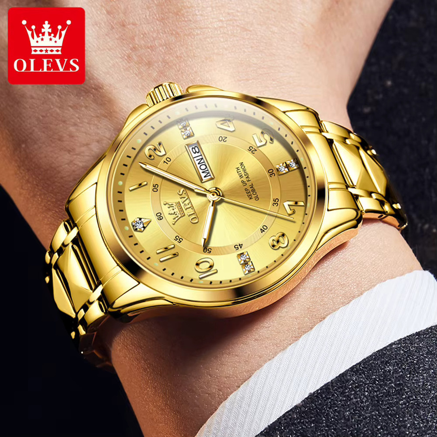 OLEVS Armbanduhr, Quarz, Edelstahl, Gold, Bicolor, Herren - Bild 5