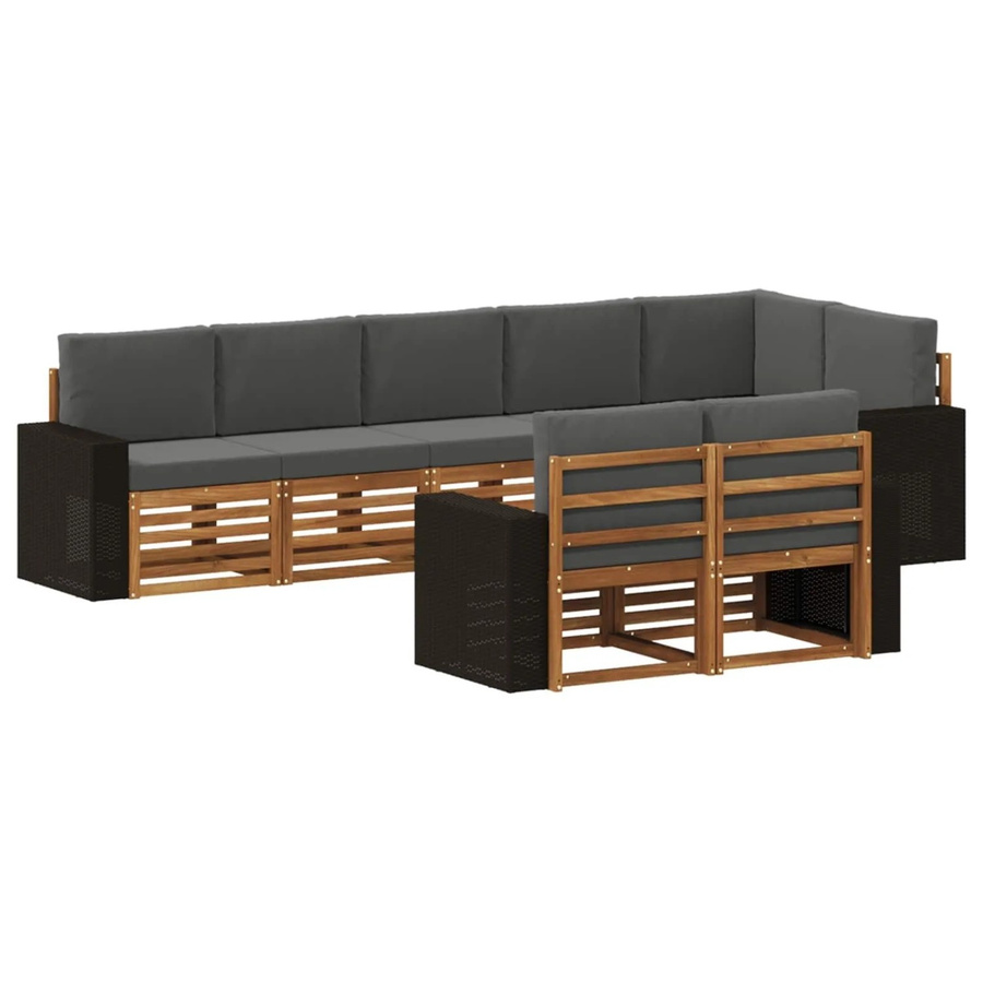 vidaXL Sofagarnitur aus Massivholz Akazie im modernen Latten-Design in Natur-Anthrazit/Grau - Bild 2