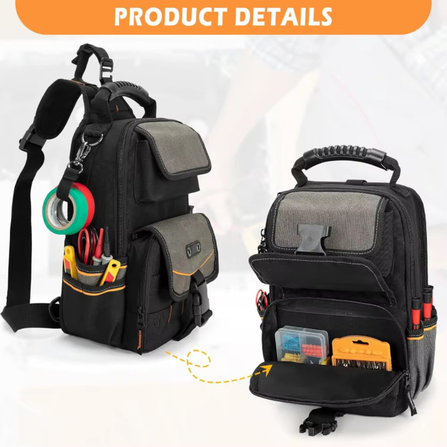 Elektriker-Werkzeugtasche Organizer in Schwarz mit ergonomischem Griff und Schultergurt, B/T/H: 30,0 x 19,0 x 13,0 cm - Bild 2