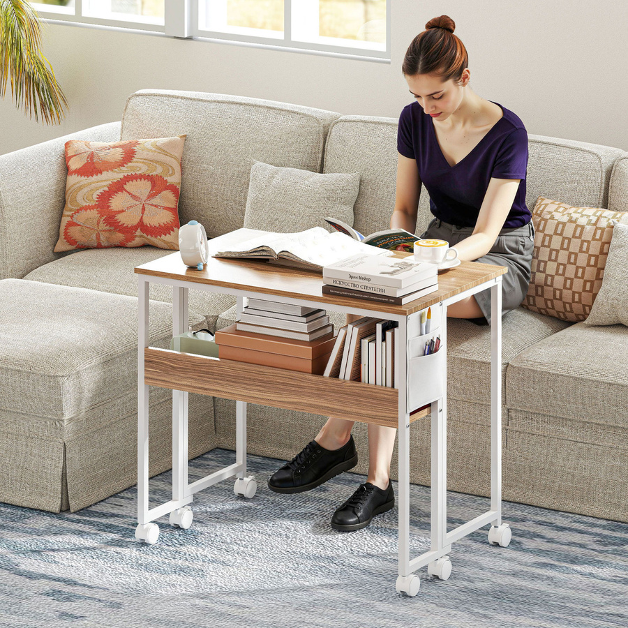 HOMCOM Klappschreibtisch mit Rollen und Regal in Natur, platzsparender Computertisch mit Aufbewahrungstasche für dein Home Office - Bild 2
