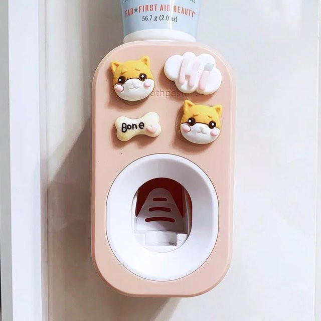 Yiran Furniture Automatischer Zahnpasta-Quetscher und Zahnbürstenhalter in Pink für Kinder, Wandmontage aus Kunststoff - Bild 1