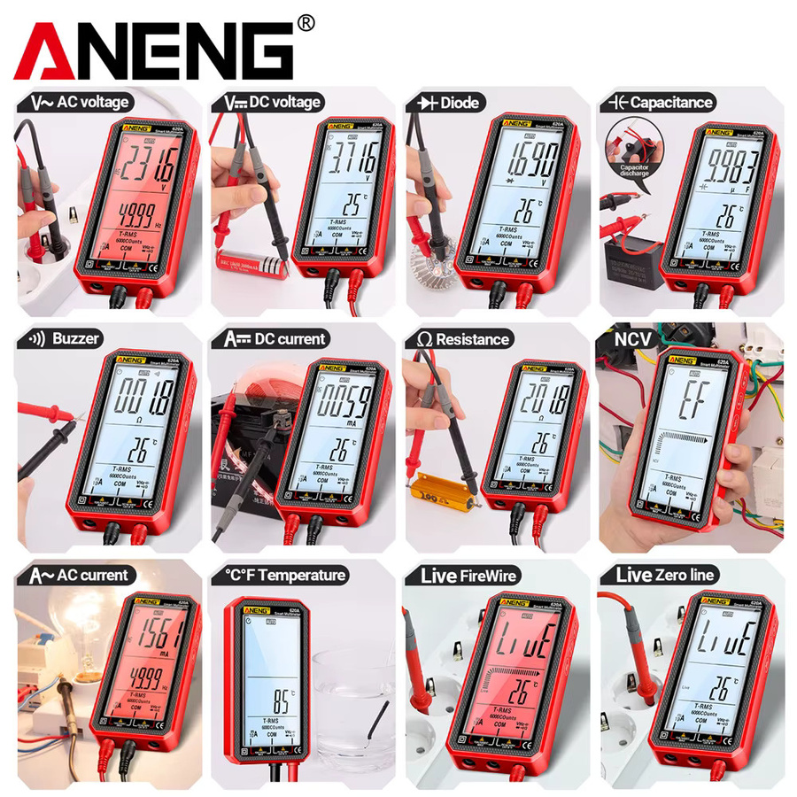 ANENG 620A Digitales Multimeter in Schwarz mit 6000 Zählungen, automatischer Bereichswahl, AC/DC Spannung, Strom, Widerstand, Kapazität, Frequenz, Temperatur, NCV und Datenhaltefunktion - Bild 6