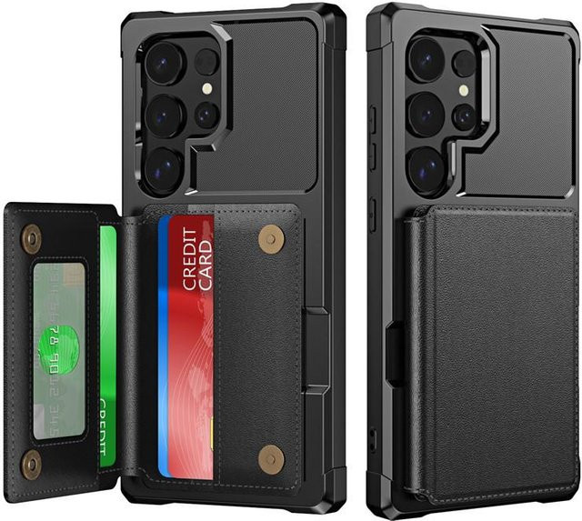 Magnetische Samsung Handyhülle mit Lederstruktur und Karteneinschub für Samsung S24 Plus und S24 Ultra in Schwarz, Blau, Gold, Lila oder Türkis - Bild 1