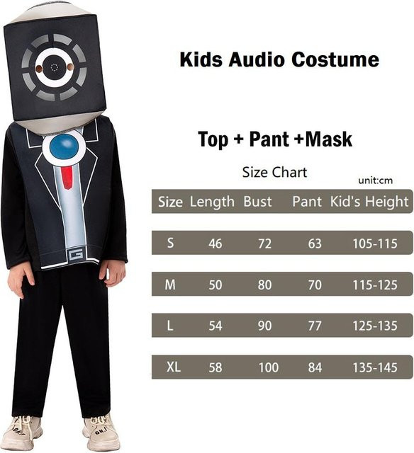 Skibidi Toilet Kostüm, Kind TV Lautsprecher Mann Cosplay Kostüm Overall, Grau - Bild 1