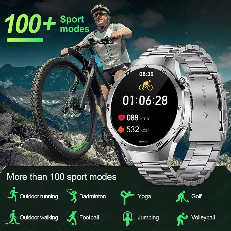 LIGE Smartwatch, Herren, Schwarz, Edelstahl, Silikon, 1,53 Zoll - Bild 4