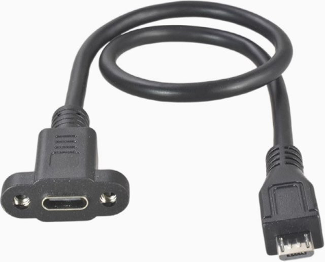 UXG Micro-Mini-USB-C-Stecker auf Typ-C-Buchse Verlängerungskabel mit Schrauben zur Sperrenplattenmontage Schwarz Pitch 17,5 mm 5-polig - Bild 1