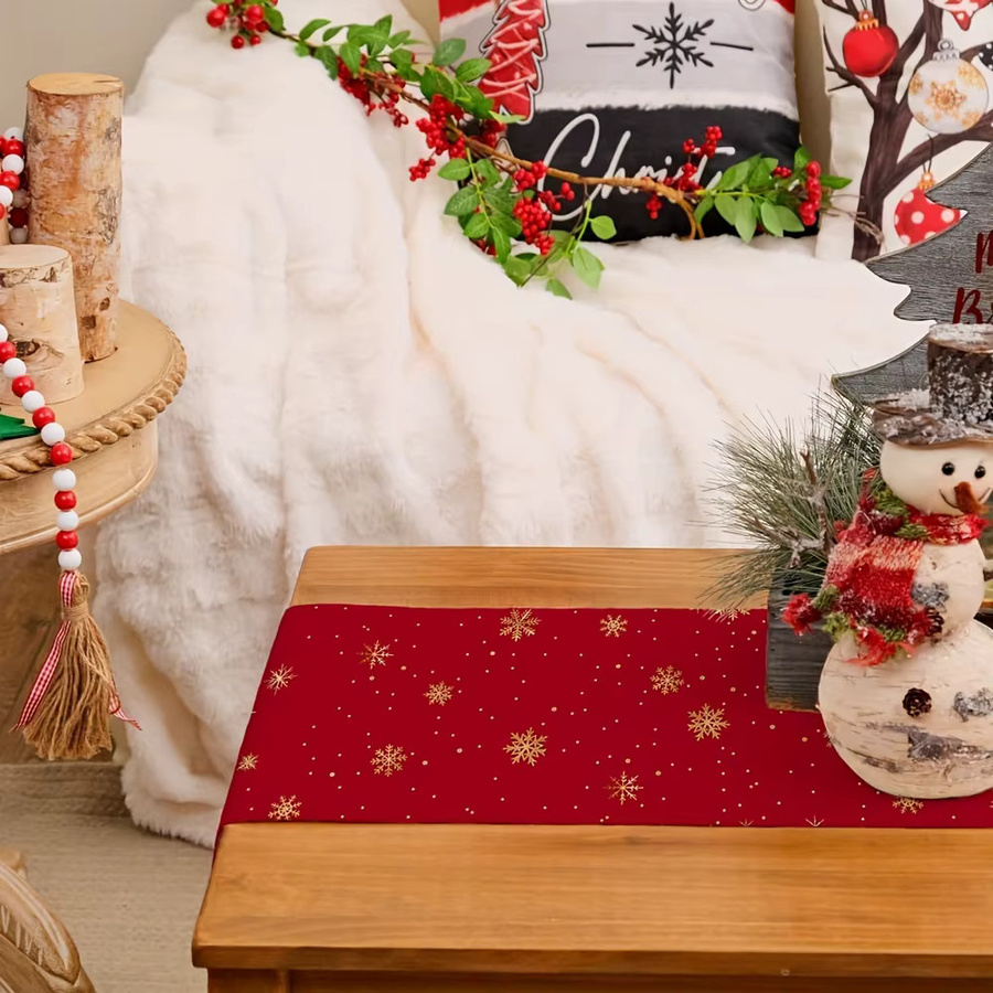 ZZN Weihnachts-Tischläufer aus Leinen in Rot mit Weihnachtsmotiv, rechteckig, Breite: 33 cm, Tiefe: 33 cm, Länge: 183 cm - Bild 2