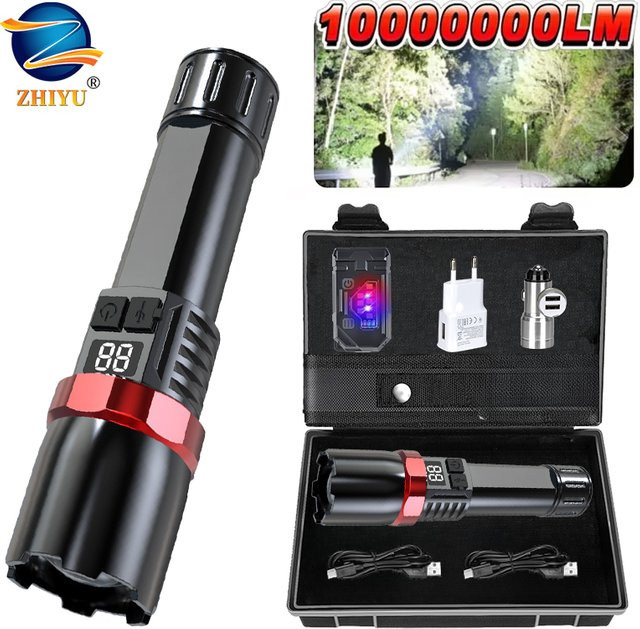 ZHIYU LED-Taschenlampe, wiederaufladbare taktische Zoom-Taschenlampe in Schwarz für Outdoor, Camping und Wandern - Bild 1