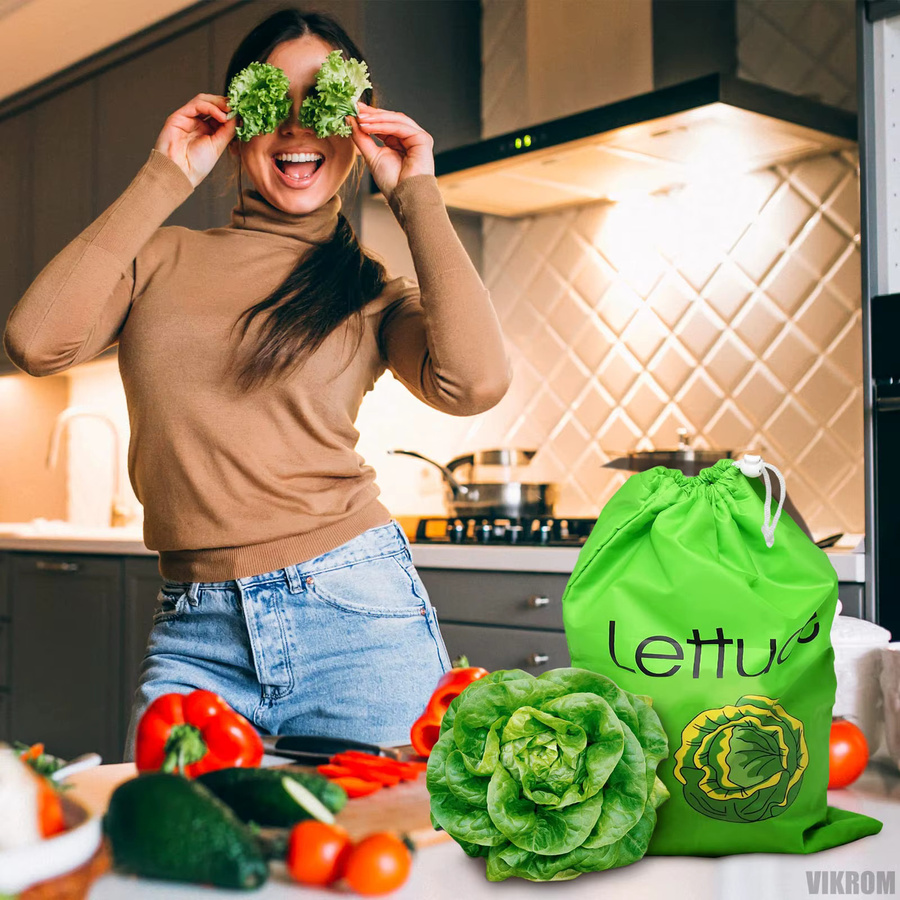 Untior Multifunktionale Salat-Aufbewahrungstasche und Bananen-Frischhaltetasche in Grün aus Stoff - Bild 2
