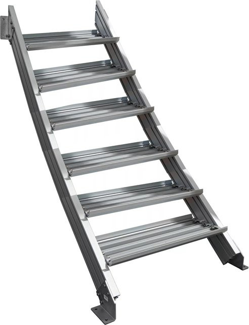 Treba Außentreppe Alaska 3 aus Aluminium in Silber mit 6 Stufen, Breite: 100 cm, Tiefe: 30,7 cm, Höhe: 144 cm - Bild 1
