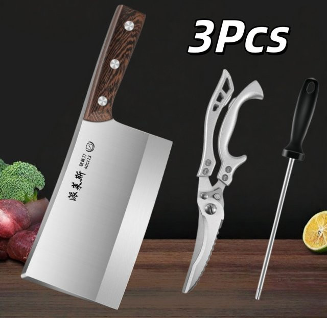 PLYS 3-teiliges Küchenmesser-Set mit Küchenschere und Schärfstab aus Holzgriffen - Bild 1