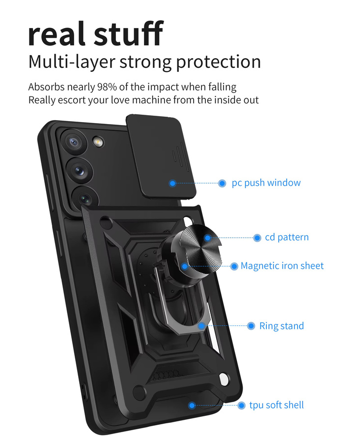 Magnetische Schutzhülle für Samsung Galaxy S23 Plus mit Kamera-Schutz und Ring-Ständer in Schwarz oder Gold - Bild 5
