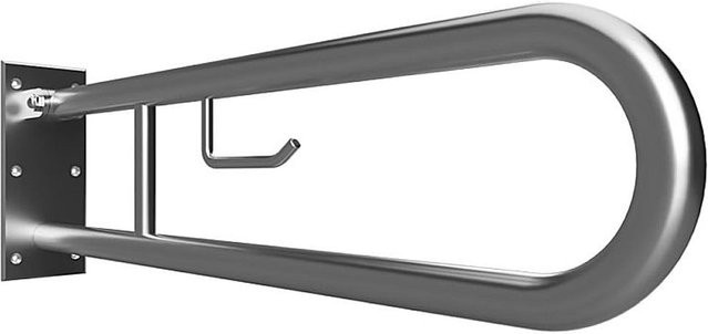 Brillantbad BELP Stützklappgriff in U-Form mit Toilettenpapierhalter aus Edelstahl gebürstet, Farbe Silber, B/T/H: 10,0 x 25,0 x 76,6 cm, 120 kg Traglast - Bild 1