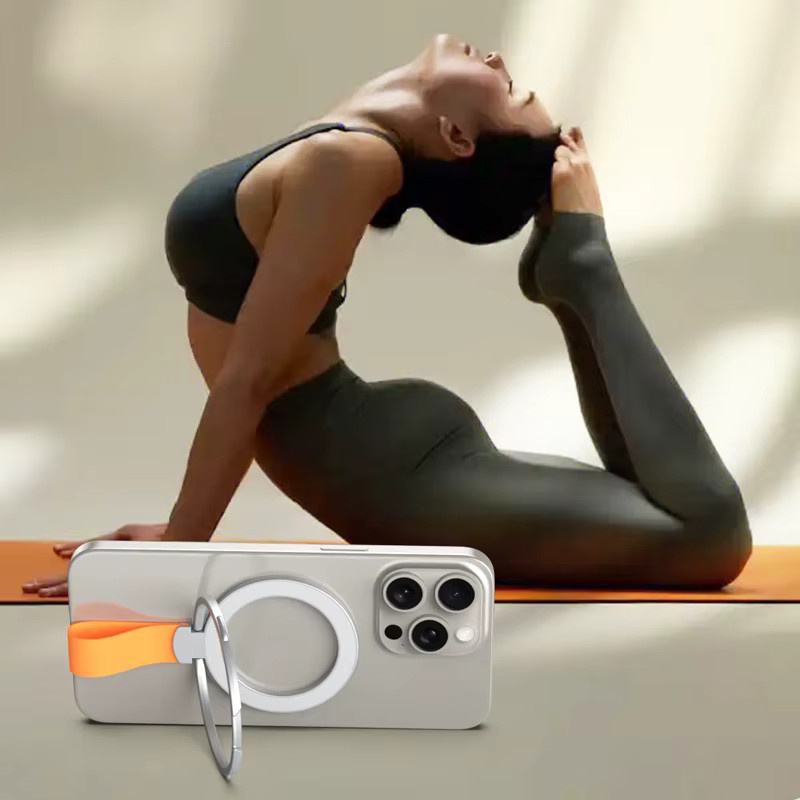 WSSHE Magnetischer Handy-Ringhalter kompatibel mit iPhone 12 13 14 15 Serie MagSafe abnehmbarer Handy-Griff Ständer in Schwarz und Orange - Bild 2