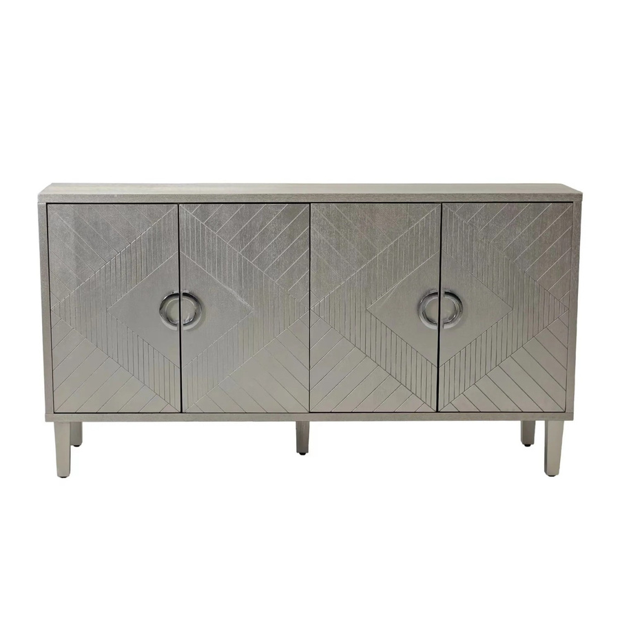 okwish Sideboard mit 4 Türen und Kieferbeinen in Grau für Wohnzimmer und Schlafzimmer, B/T/H: 152 x 40 x 82,5 cm - Bild 2