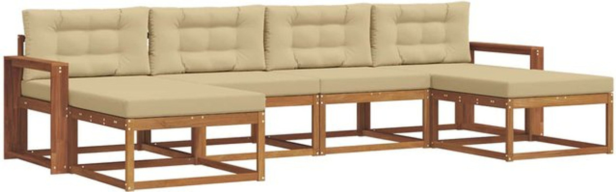 Modernes Outdoor-Sofagarnitur Set aus Akazie mit Kissen in Natur und Beige von vidaXL, 6-teilige Loungemöbel-Garnitur - Bild 1