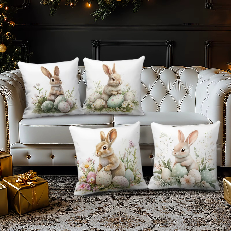 ZZN Osterhasen Kissenbezug aus Polyester mit Grafikprint, quadratisch, Mehrfarbig, Breite: 45 cm, Höhe: 45 cm - Bild 2