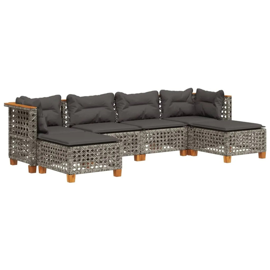 vidaXL 6-tlg Garten-Sofagarnitur aus Polyrattan in Grau mit Kissen und L-Form - Bild 2