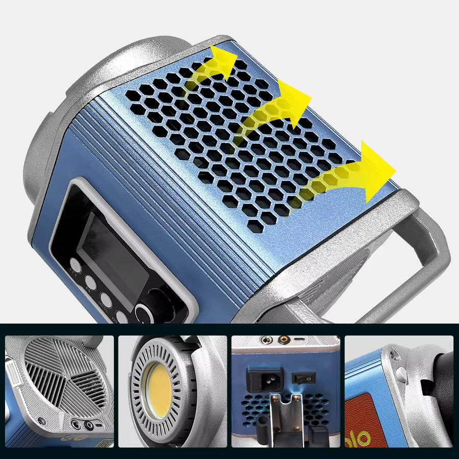 Yidoblo ZD200pro COB-Videoleuchte mit 200 W, zweifarbig 2700–6500 K, Bowens-Halterung, 10 Lichteffekte und APP-Steuerung in Silber - Bild 4