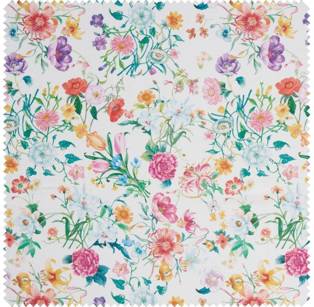 Globaltex Baumwoll-Stoff Blooms in Multicolor mit Weiß und Lila - Bild 1