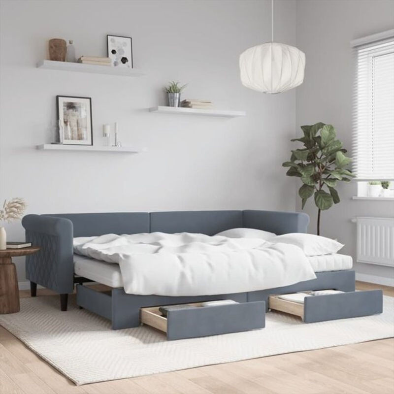 Vidaxl Funktionsbett Tagesbett aus Samt mit Schubladen in Anthrazit Grau B/L: 80 x 200 cm - Bild 1