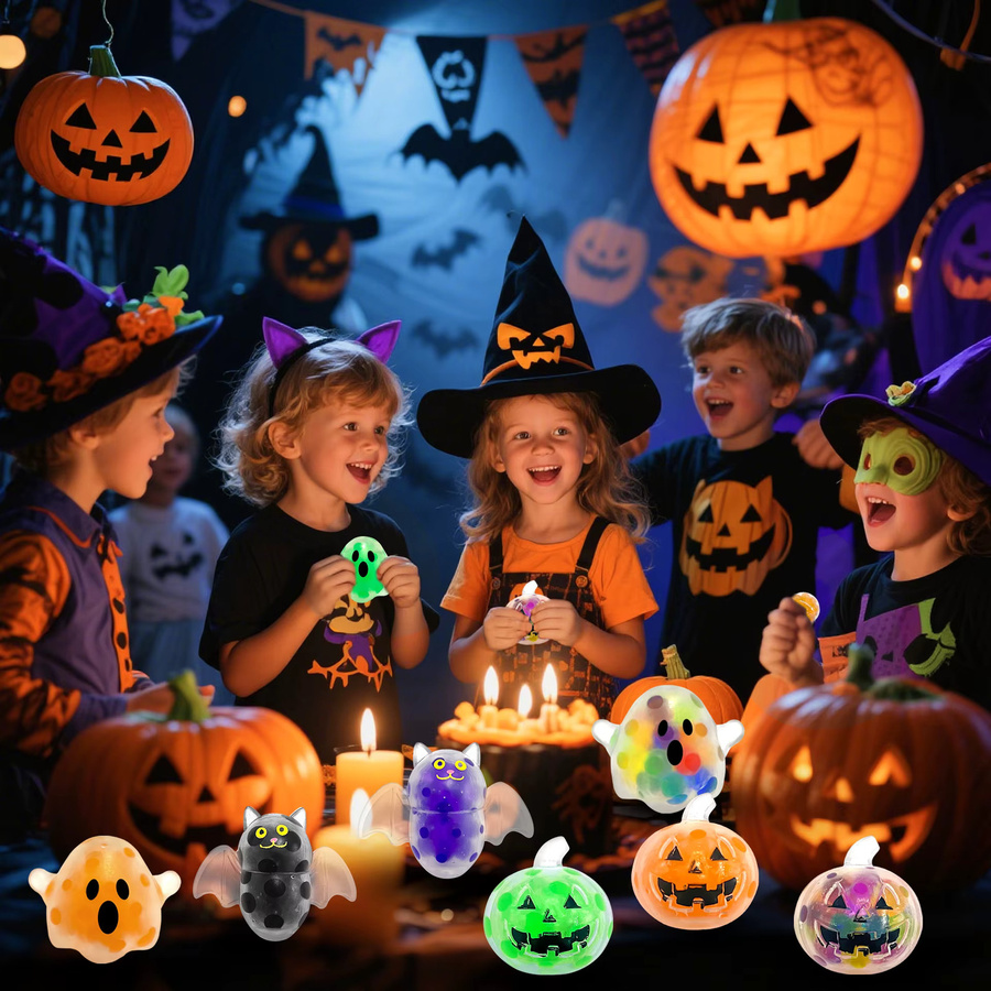 GUEN Halloween Stress Relief Spielzeug aus TPR mit Sound, Motiv Geist Fledermaus oder Kürbis, Mehrfarbig - Bild 3