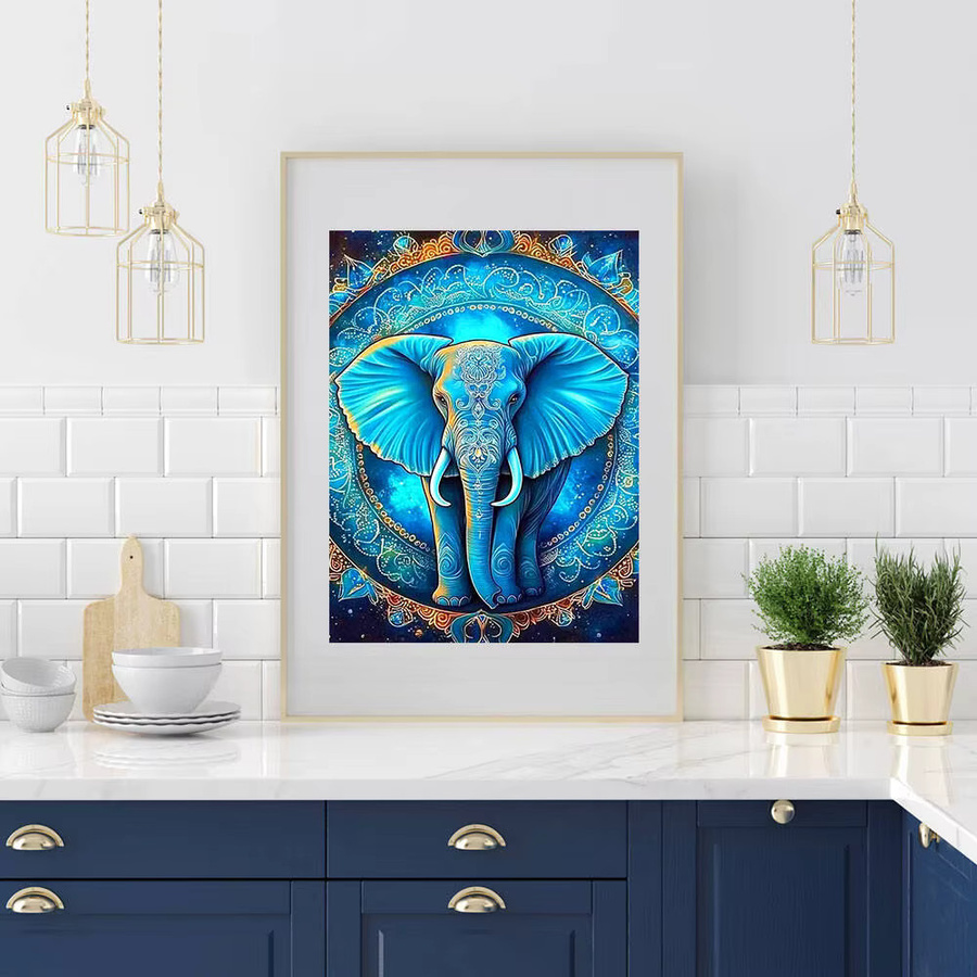 Huacan Diamantgemälde Elefant in Blau als dekoratives Diamantmosaik auf Leinwand, B/H: 30 x 20 cm - Bild 3