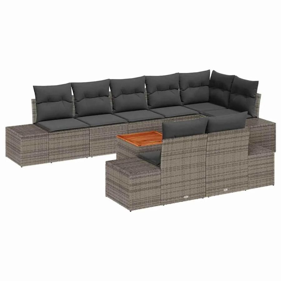 vidaXL Garten-Sofa-Set aus Poly Rattan in Grau mit 9-teiligem Set inklusive Kissen und Tisch - Bild 2