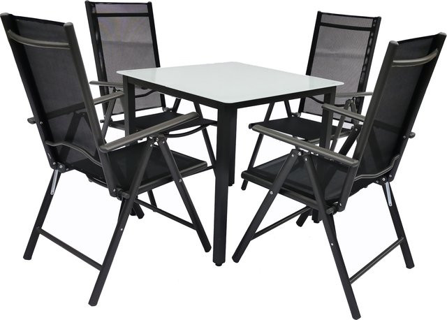 VCM 5-tlg Gartenmöbel Set Sitzgruppe in Anthrazit mit Tisch aus ESG-Sicherheitsglas und Alu, Tisch Maße H: 76 cm, B: 80 cm, T: 80 cm - Bild 1