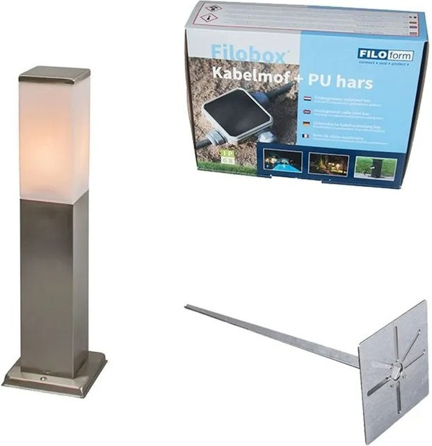 QAZQA Malios Außen-Stablampe aus Edelstahl und Stahl in Weiß mit Erdspieß und Kabelverschraubung, IP44, E27, Höhe: 45 cm - Bild 1