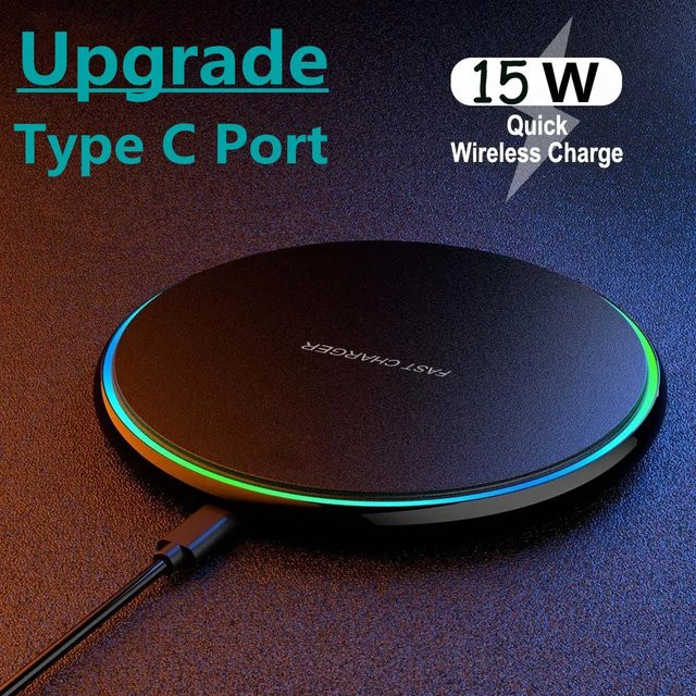 VIKEFON Drahtloses USB-C Schnellladepad mit QC 3.0 Station in Schwarz für iPhone und Samsung Modelle - Bild 1