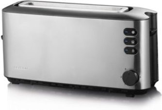 Severin Langschlitztoaster AT 2515 in Silber und Schwarz mit Brötchenaufsatz und Krümelschublade, B: 38,0 cm, H: 18,4 cm, T: 12,5 cm - Bild 3