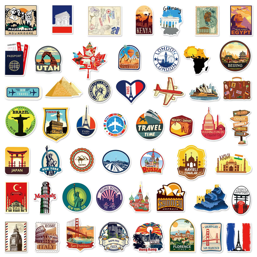Mixed World Travel Landmark Aufkleber Set für DIY Scrapbook und Gepäck, wasserdicht, Mehrfarbig - Bild 2