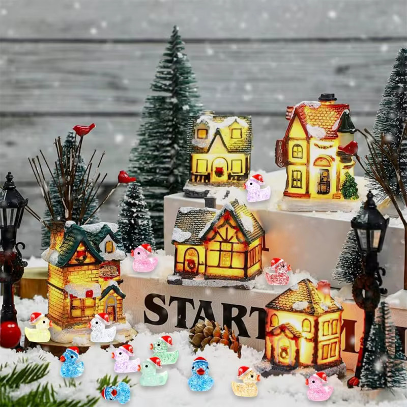 XMSJ Weihnachts-Mini-Glitzer-Enten aus Kunstharz mit Weihnachtsmütze, bunte Entenfiguren für die Heimdekoration - Bild 4