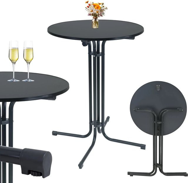 TRUTZHOLM Stehtisch klappbar aus Stahl und MDF-Holz in Anthrazit, Durchmesser: 80 cm, Höhe: 110 cm - Bild 1