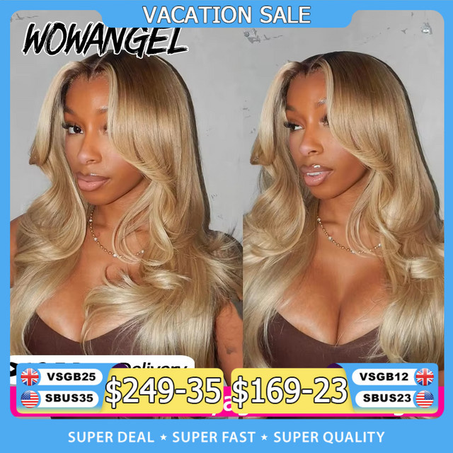wowangel Echthaar-Perücke, dunkelblond, Körperwelle, 5x5 Closure, 13x6 HD Lace Full Frontal - Bild 1