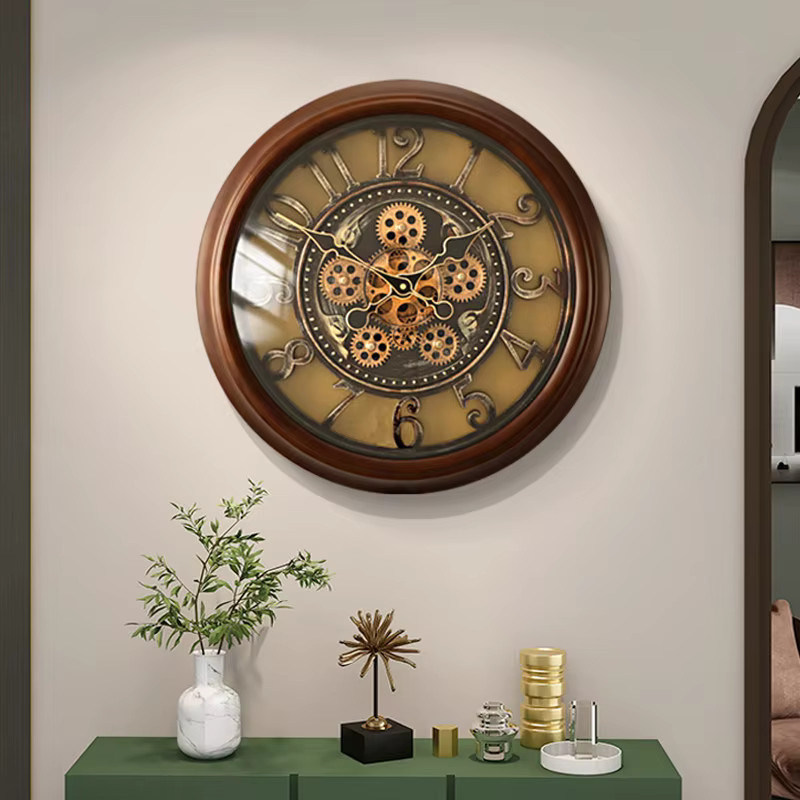 Oeny Moderne Wanduhr aus Massivholz in Braun mit Kreativem Zahnrad-Design und Abstraktem Kunst-Stil - Bild 2